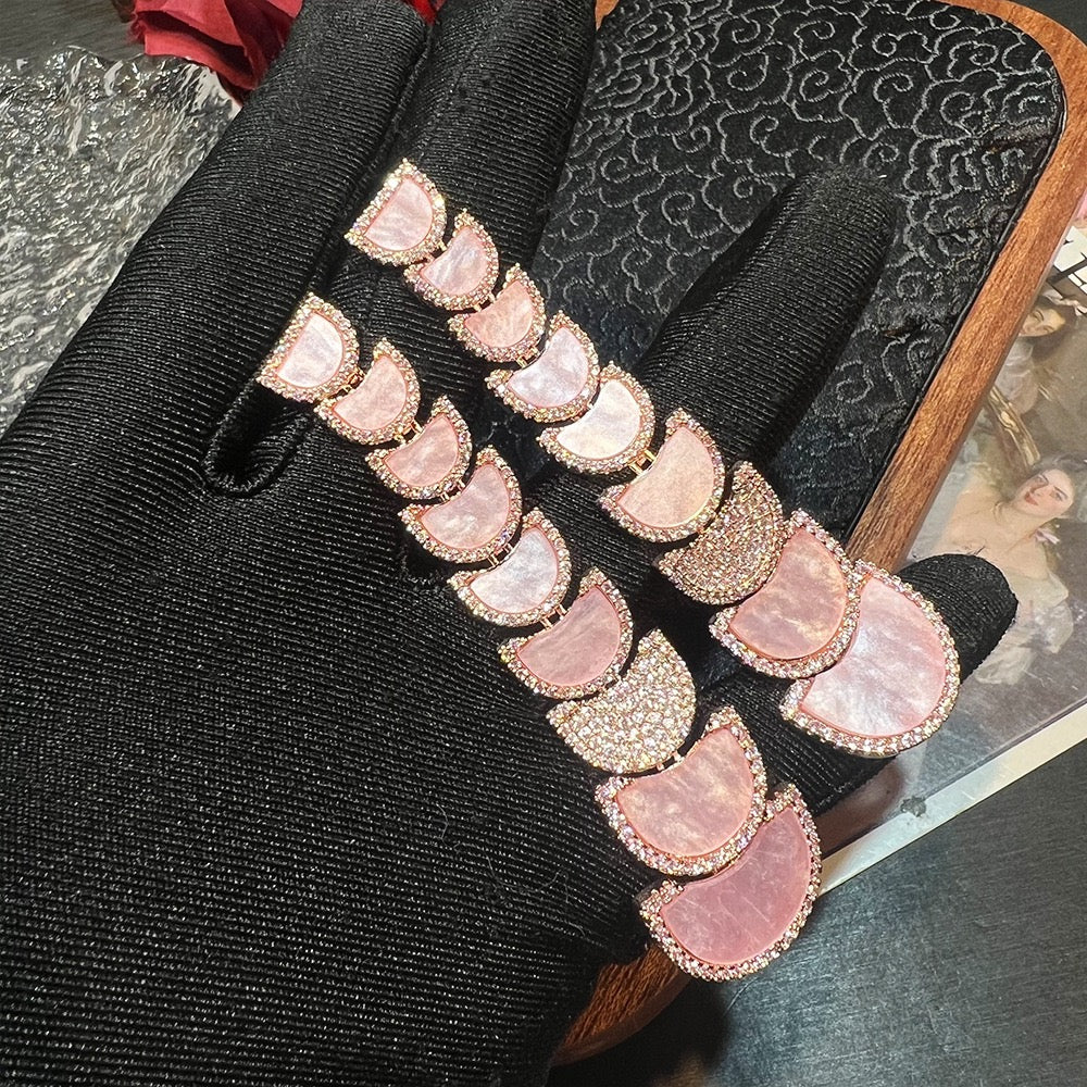 The Heirloom Three-Piece Set - Sculptural Zirconia Necklace, Earrings & Bracelet - Twilight Rose / Eternal Moonlight