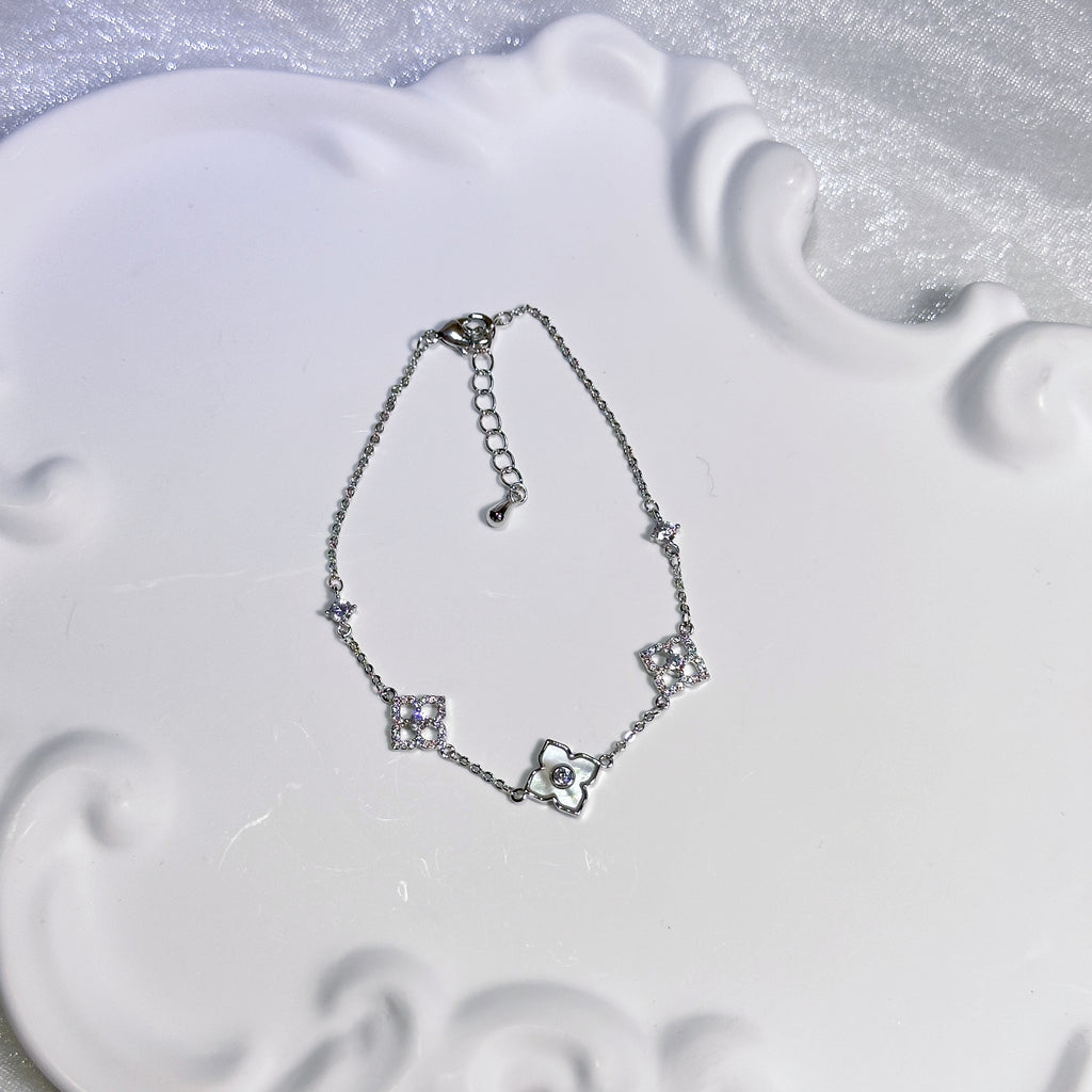 Dainty Flower Charm Bracelet - Sparkling Zirconia Clover - Everyday Lucky Jewelry