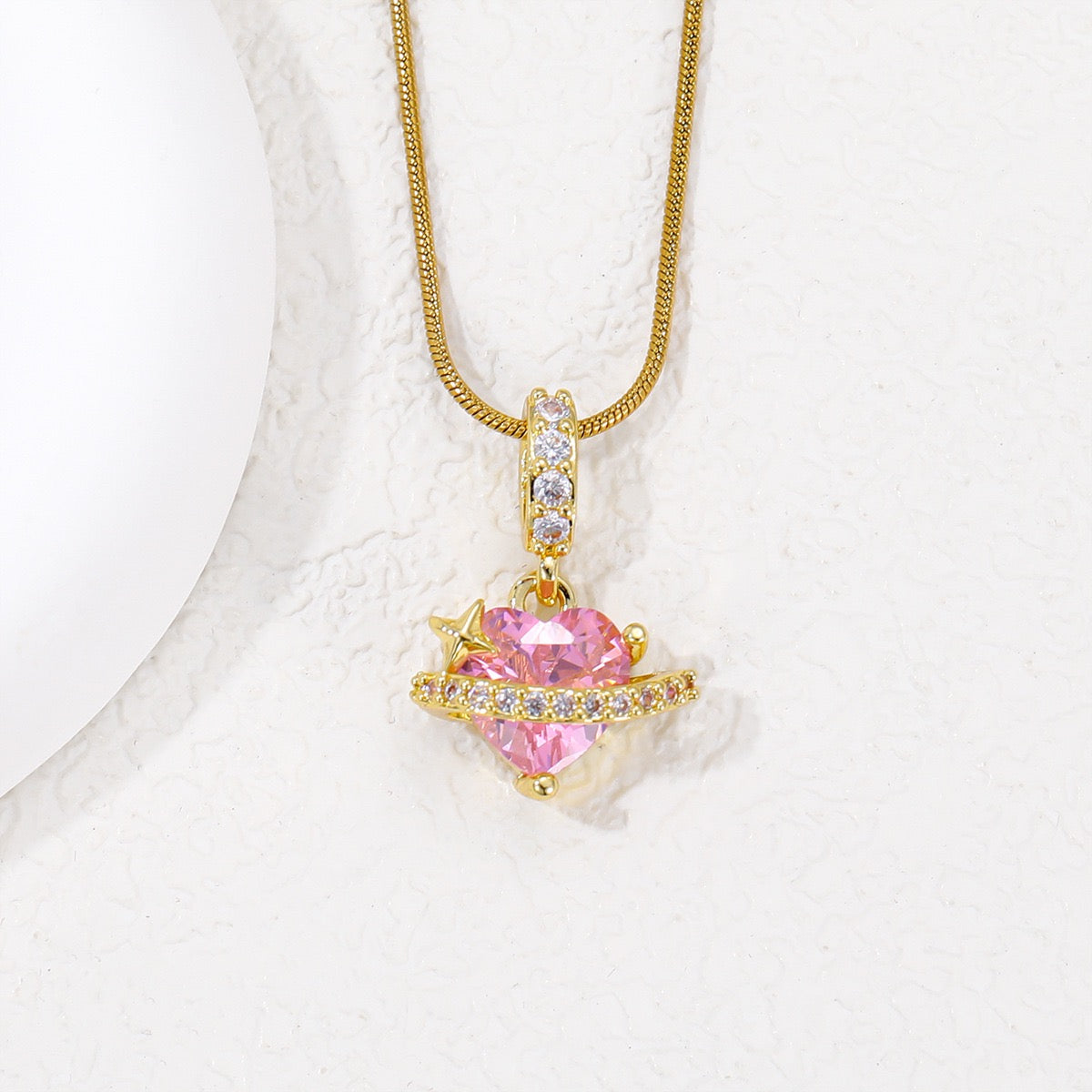 Sweet Heart Necklace for Women - Pink CZ Heart Pendant Jewelry | Valentine's Day Gift Idea