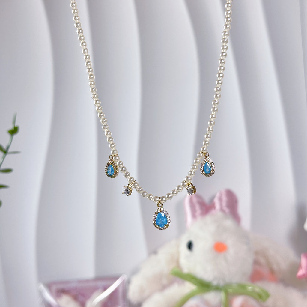 Serene Blue Drop Pendant Necklace - Gold Plated Glass Bead - Dainty Everyday Jewelry
