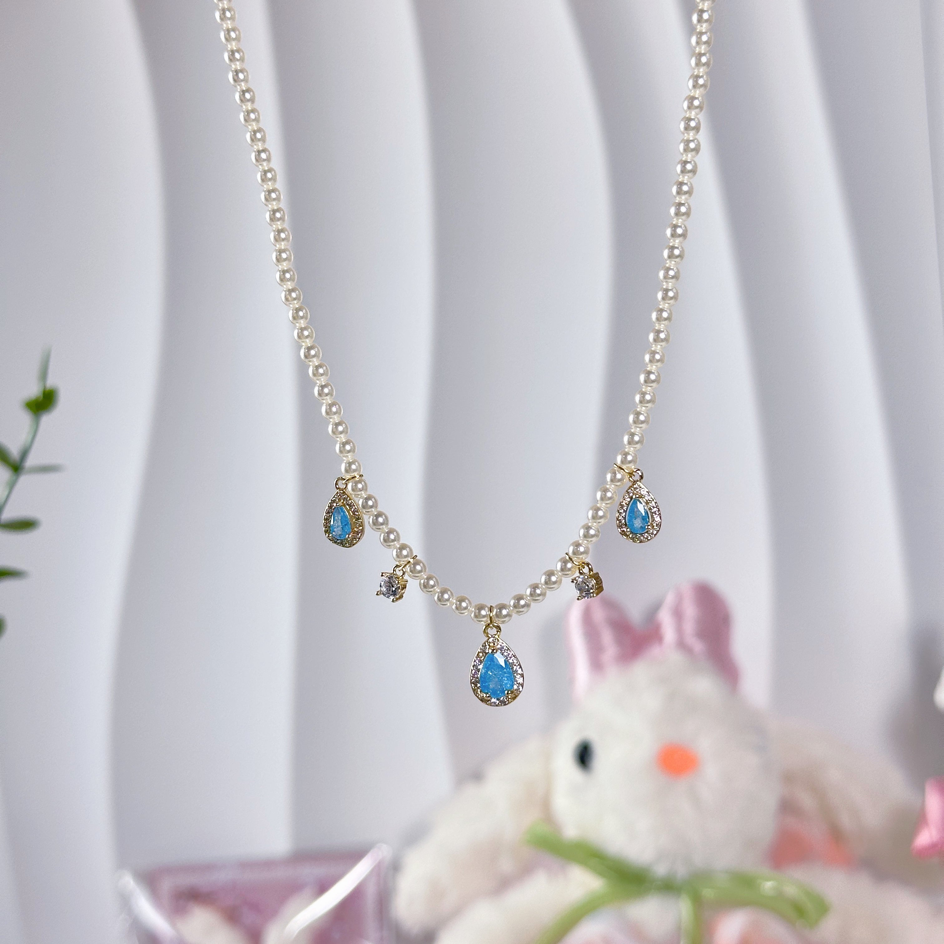 Serene Blue Drop Pendant Necklace - Gold Plated Glass Bead - Dainty Everyday Jewelry