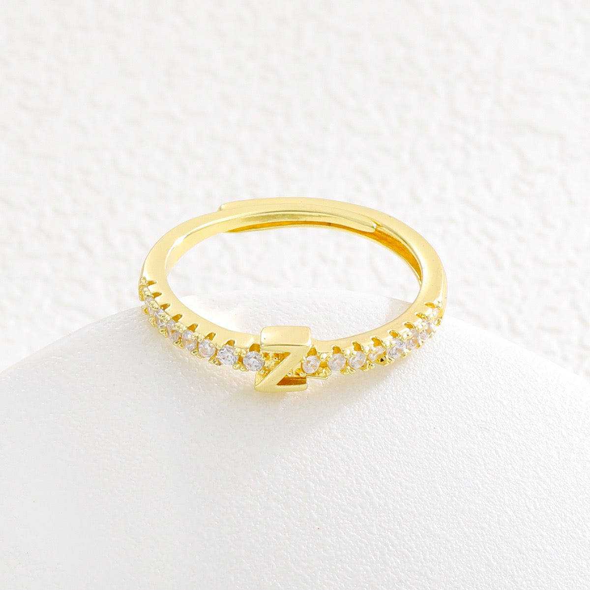 Personalized Initial Ring - Gold Plated Open Band with Sparkling Cubic Zirconia