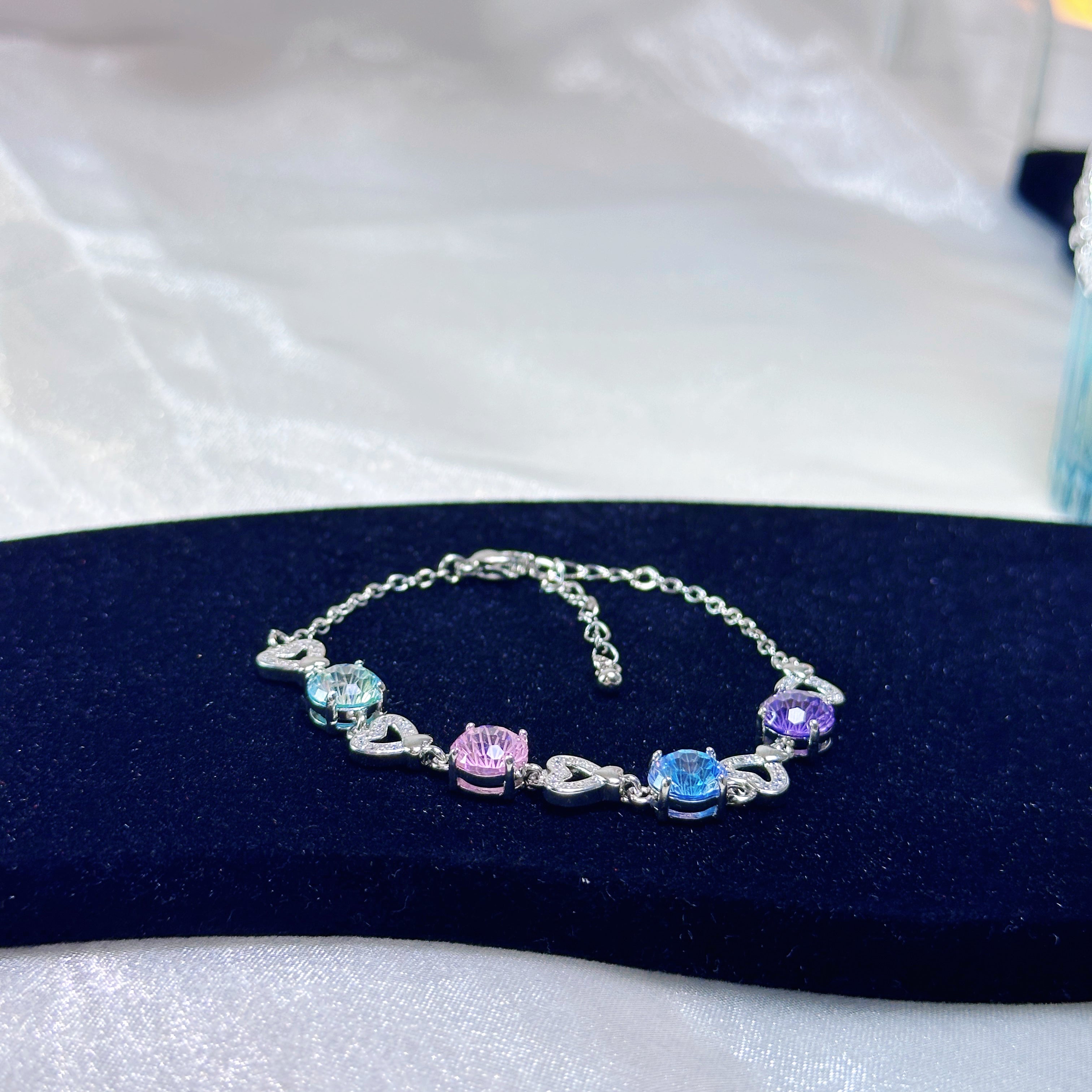 Gradient Crystal Bracelet – 5-Color Ombre Zirconia Chain | Tarnish-Free Silver (Blue/Purple/Green/Pink/Mixed)