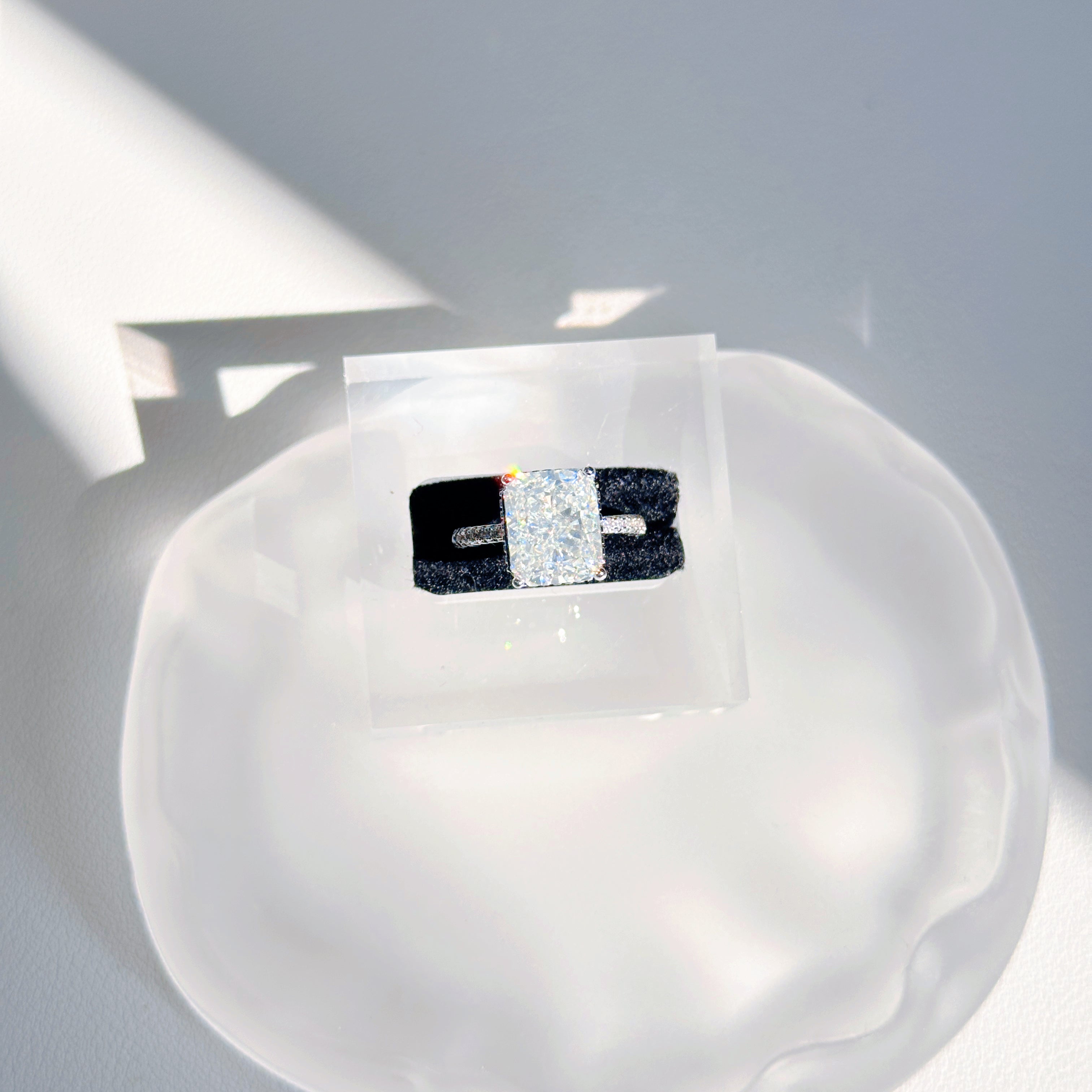 Square Ice-Cut Ring – G-White High Carbon Diamond | Adjustable Open Band