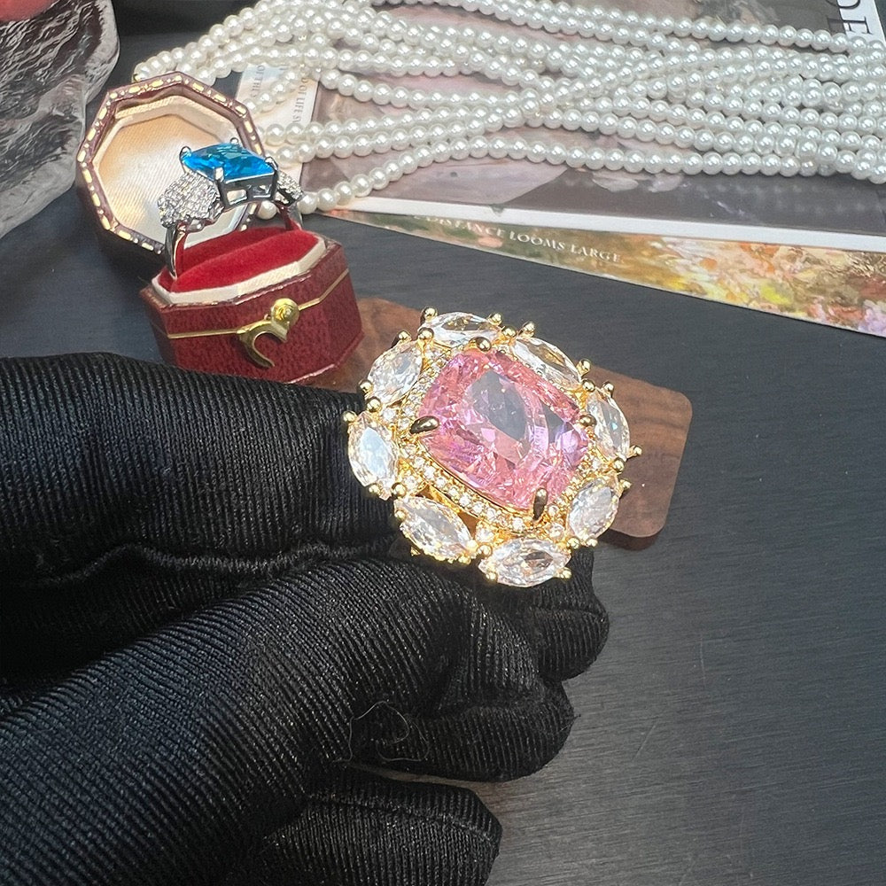 Victorian-Inspired Floral Lace Ring - Adjustable Open Band with CZ & Gem-Cut Detail