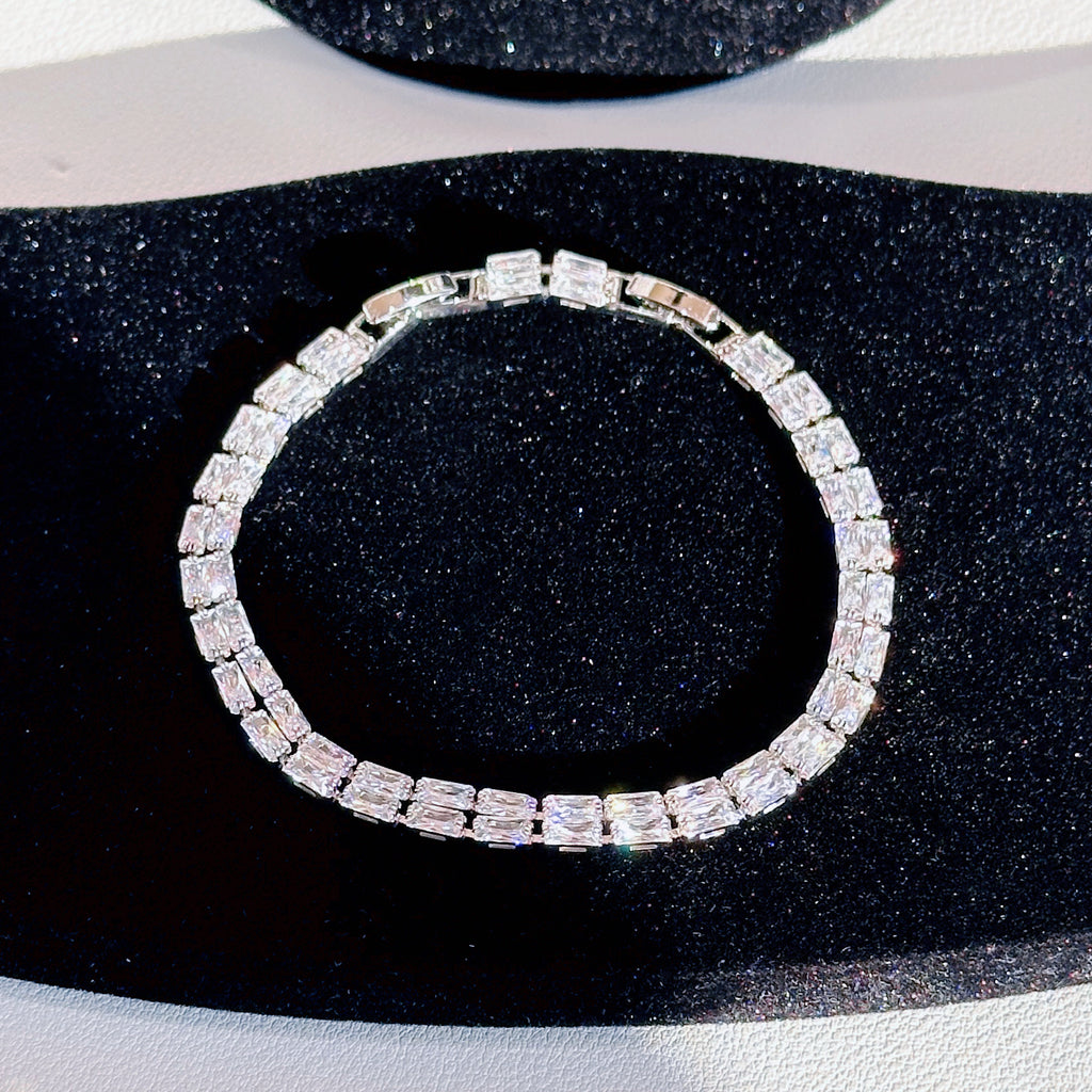 Double Layer Diamond Necklace Bracelet Earrings Set | Sapphire Ruby Emerald White Gemstone Jewelry Trio