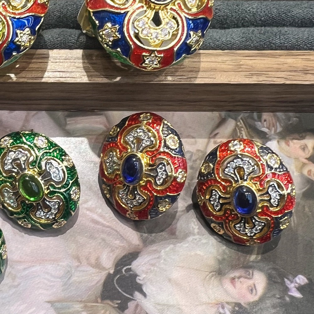 Pale Luna Patina Heirloom: Italian Brushstroke Ring & Stud Set