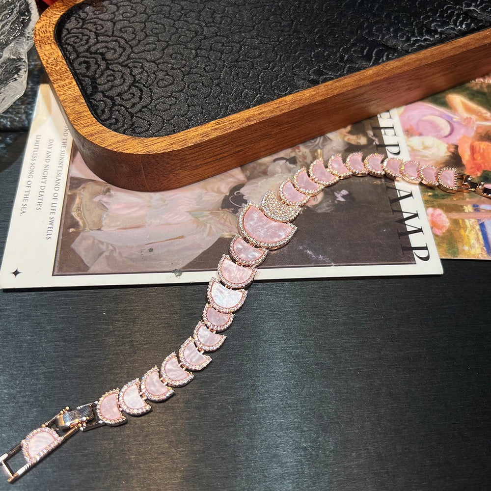 The Heirloom Three-Piece Set - Sculptural Zirconia Necklace, Earrings & Bracelet - Twilight Rose / Eternal Moonlight