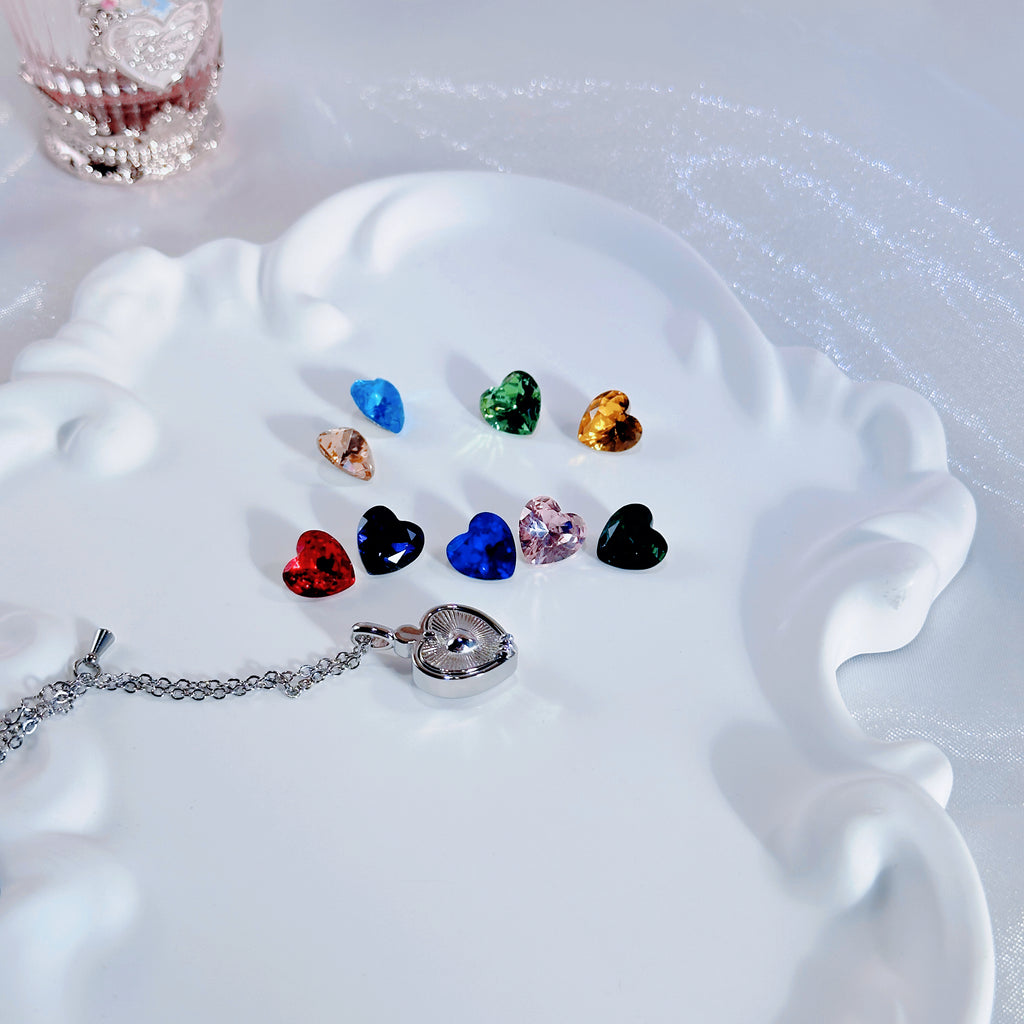 The Modular Muse Necklace – Customizable Jewelry with 10 Interchangeable Zirconia Stones in Square & Heart Shapes | Gold or White Gold Chain