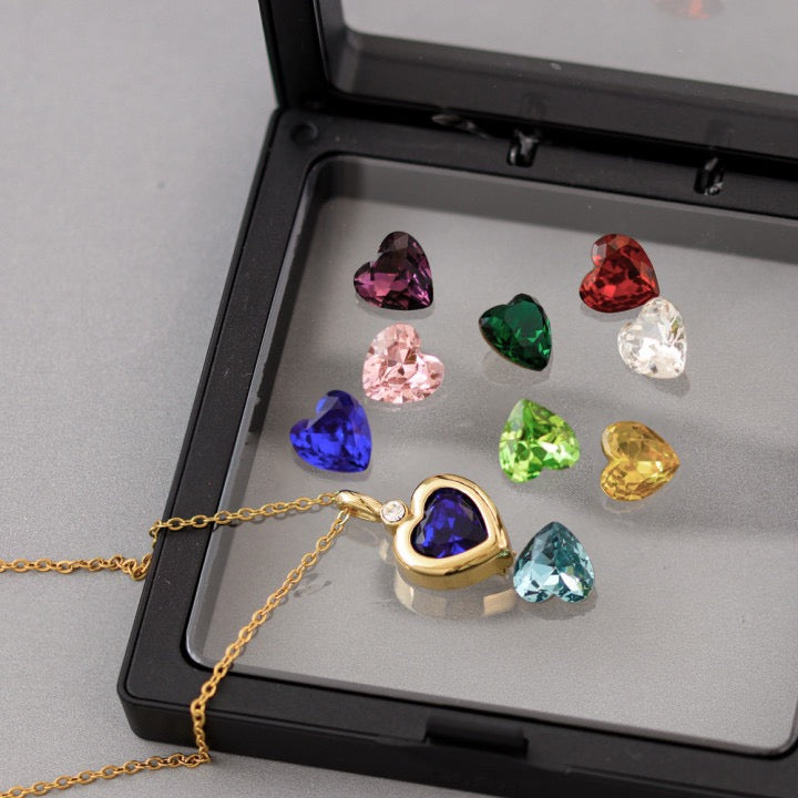 The Modular Muse Necklace – Customizable Jewelry with 10 Interchangeable Zirconia Stones in Square & Heart Shapes | Gold or White Gold Chain