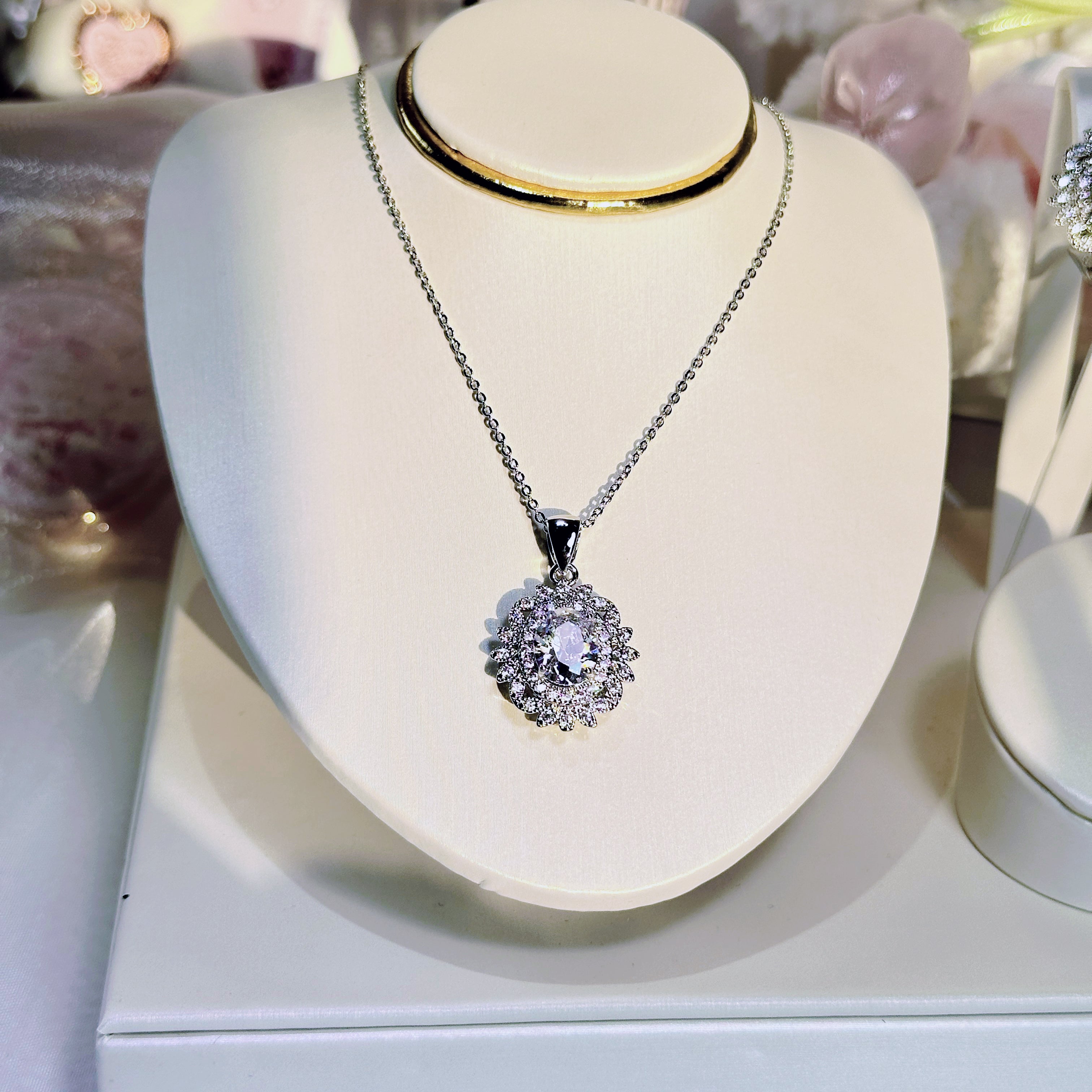 The Eternal Sunflower Duo Set – Necklace & Earrings for Bride & Bridesmaids | Silver/Gold with White/Purple Zirconia