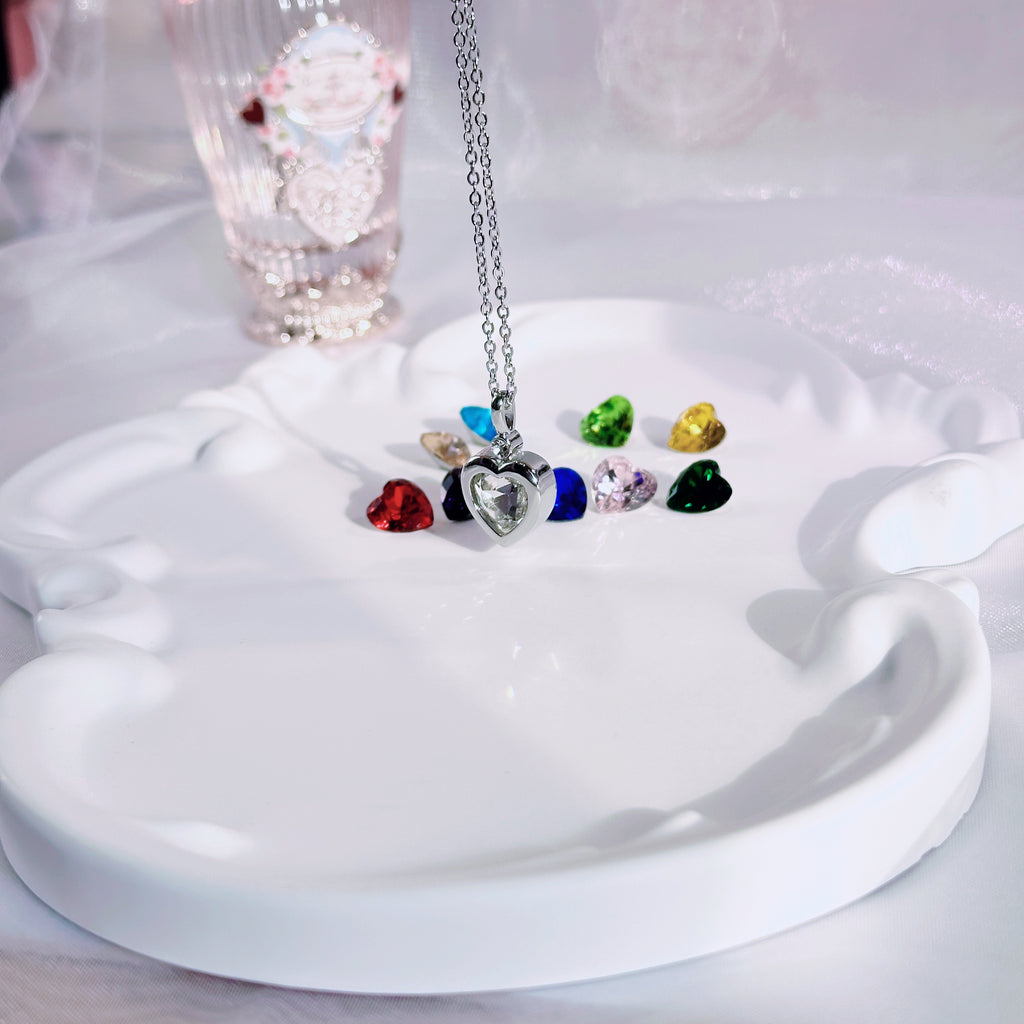 The Modular Muse Necklace – Customizable Jewelry with 10 Interchangeable Zirconia Stones in Square & Heart Shapes | Gold or White Gold Chain