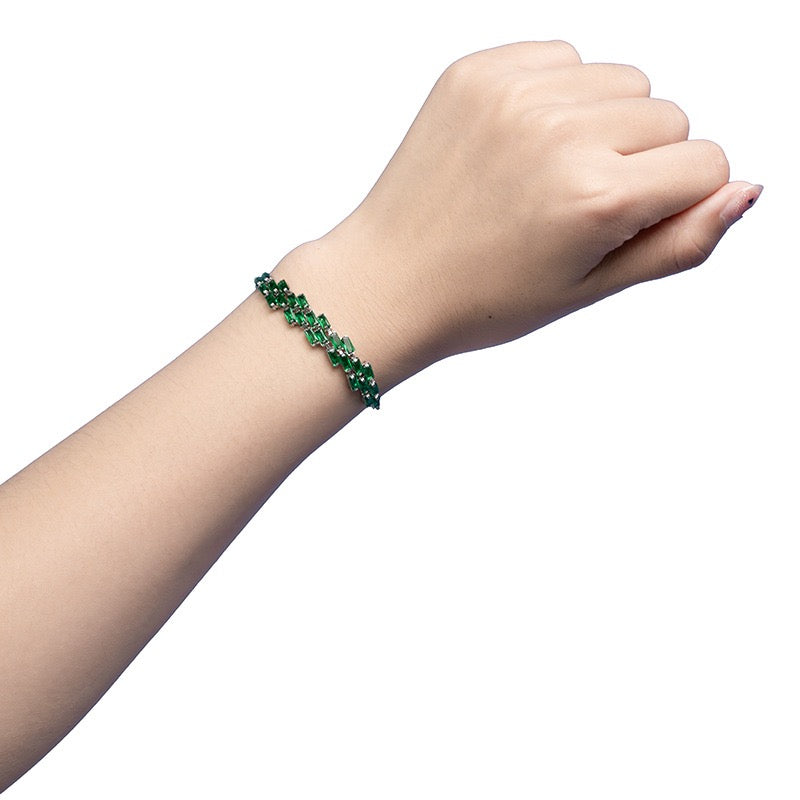 Double Layer Diamond Necklace Bracelet Earrings Set | Sapphire Ruby Emerald White Gemstone Jewelry Trio