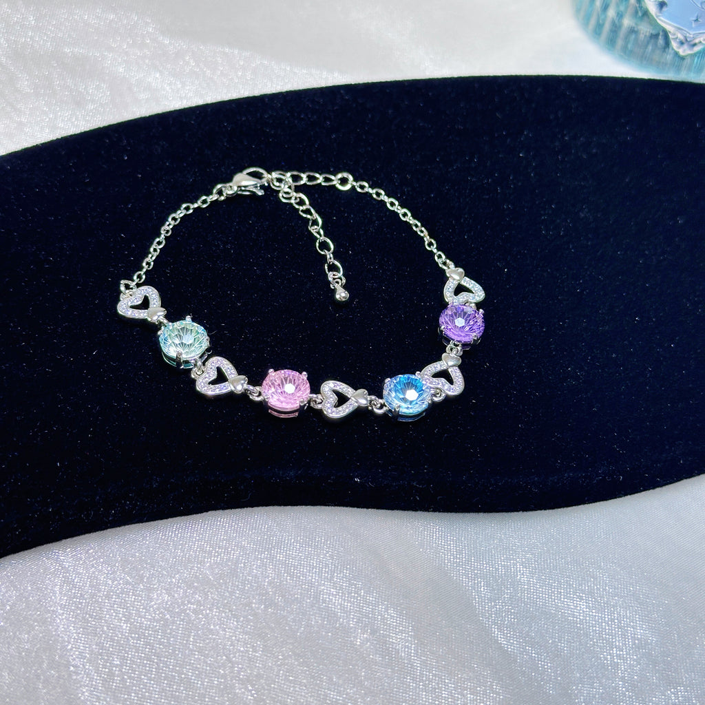 Gradient Crystal Bracelet – 5-Color Ombre Zirconia Chain | Tarnish-Free Silver (Blue/Purple/Green/Pink/Mixed)