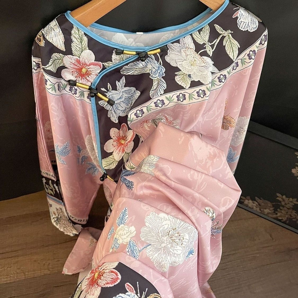 Vintage Floral Short-Sleeve Sleep Dress – Soft Cotton-like, Plus Size L-XL