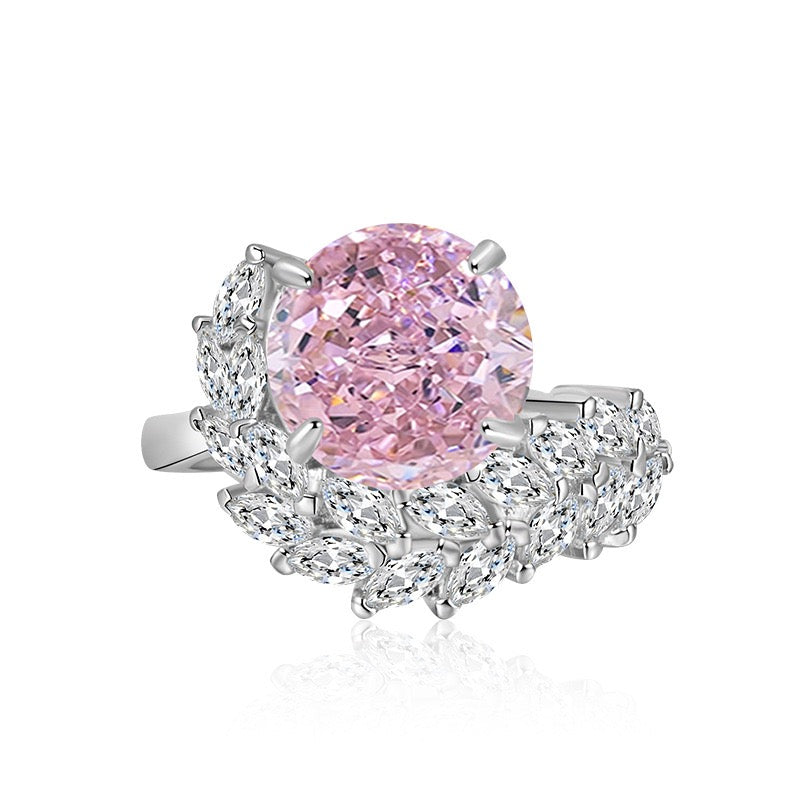 Ice Bloom Ring – Ice-Cut High Carbon Diamond Round Ring | 7 Colors Adjustable