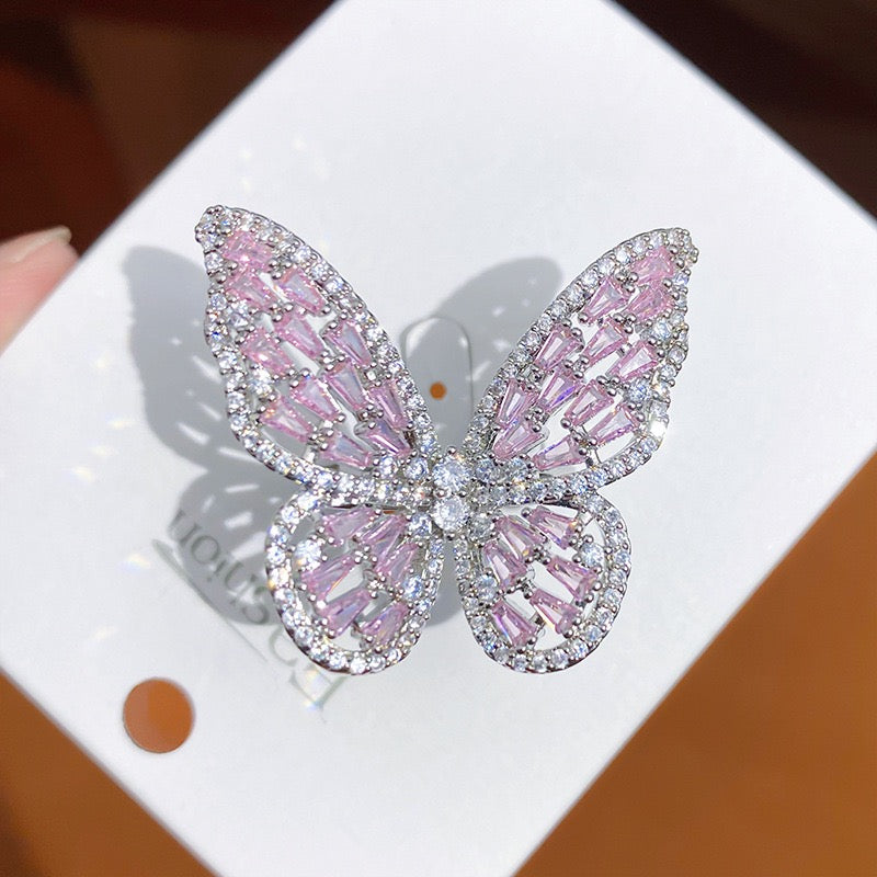 Multi-Color Butterfly Ring - 12 CZ Stone Color Options, Open Band Design
