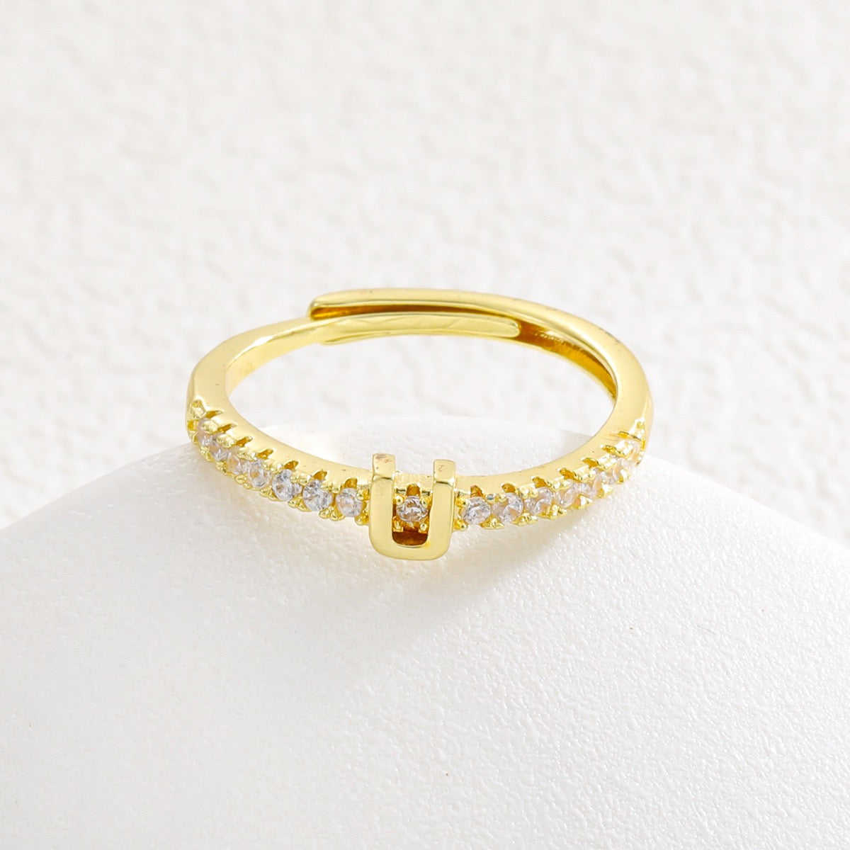 Personalized Initial Ring - Gold Plated Open Band with Sparkling Cubic Zirconia