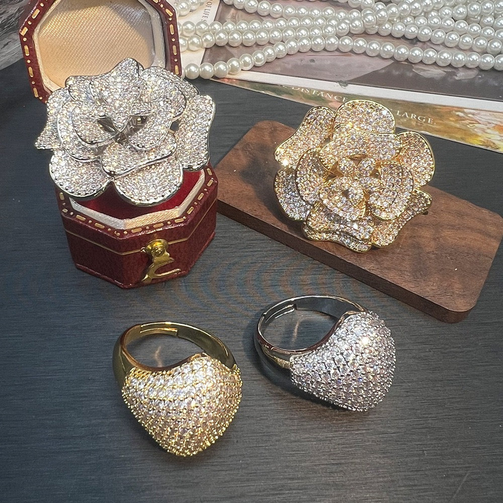 Pale Luna Floral Emblem: Micro-Pavé Statement Ring | Bold Botanical Jewelry