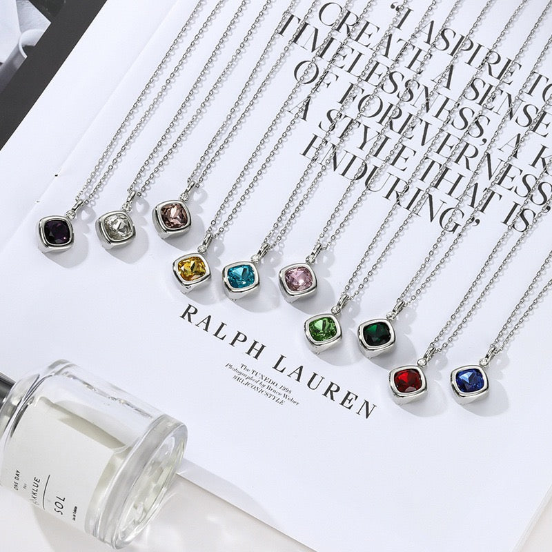 The Modular Muse Necklace – Customizable Jewelry with 10 Interchangeable Zirconia Stones in Square & Heart Shapes | Gold or White Gold Chain