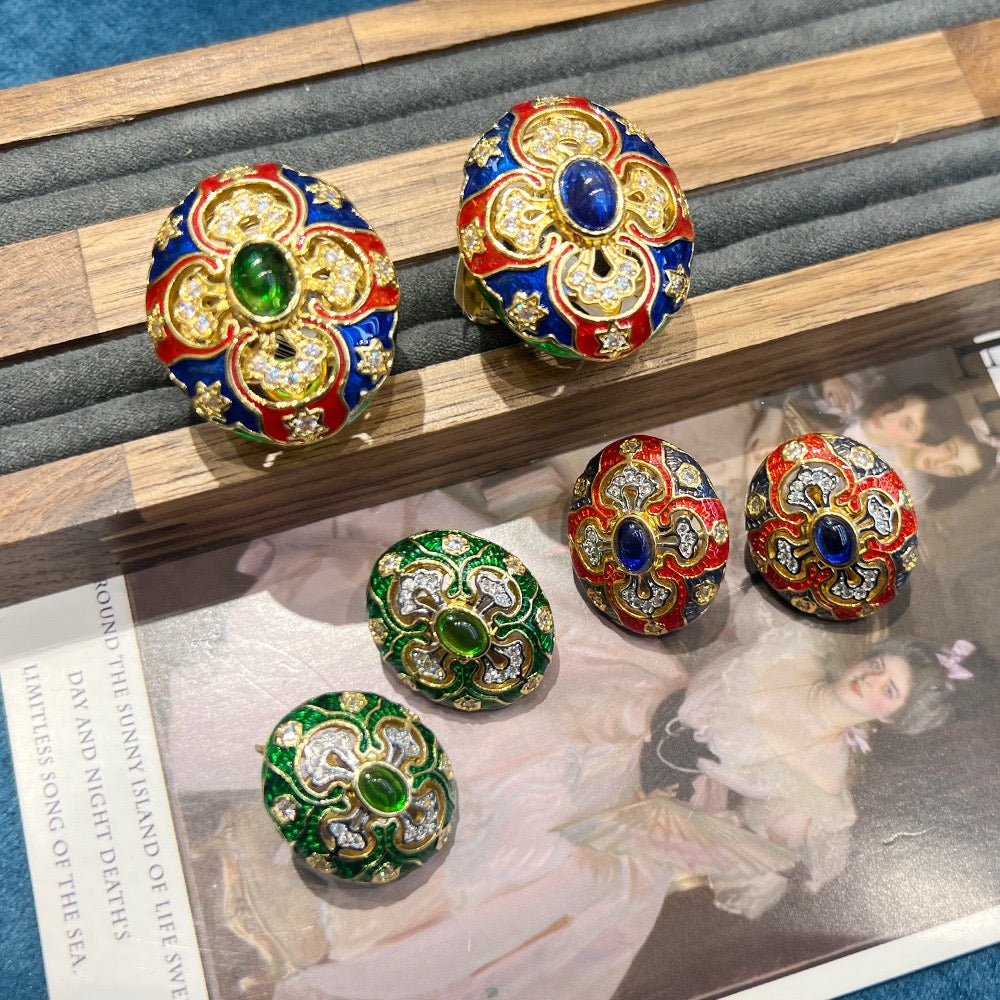 Pale Luna Patina Heirloom: Italian Brushstroke Ring & Stud Set