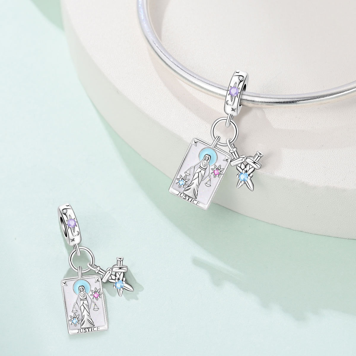 Mystic Tarot Sun & Moon Charm Bracelet – Sterling Silver Plated – Zodiac Energy Jewelry