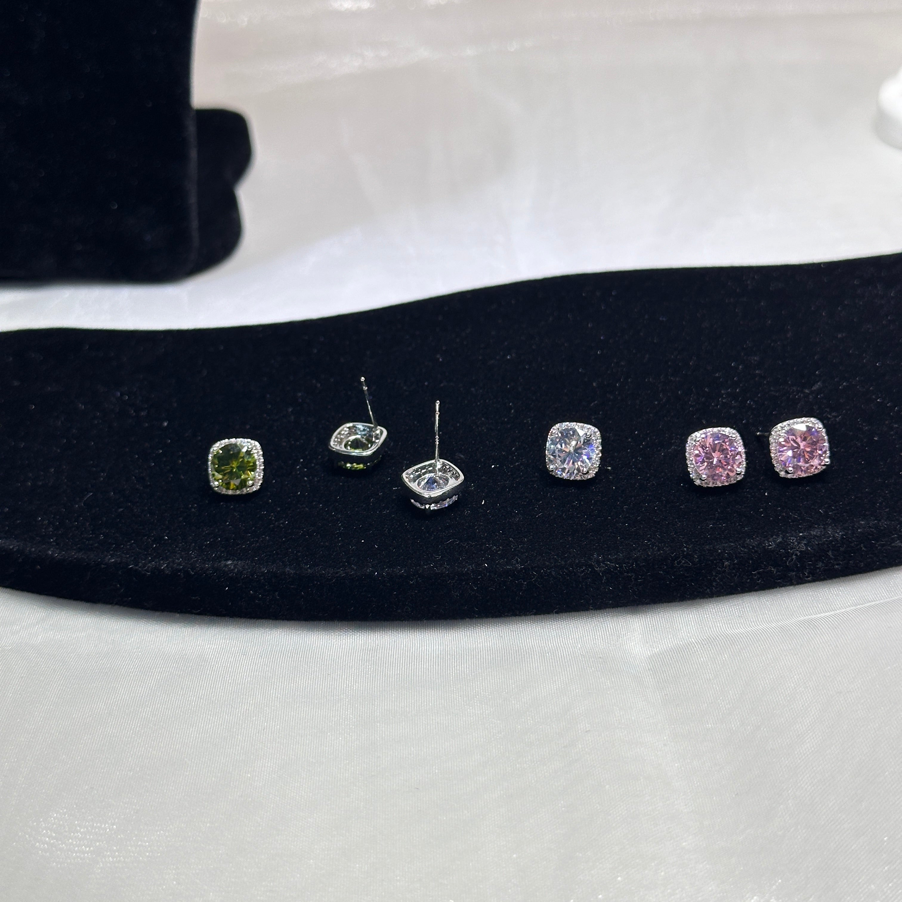 3-Piece Geometric Stud Earrings Set - Rhombus Shape in 3 Colors - Gold/Silver Plated