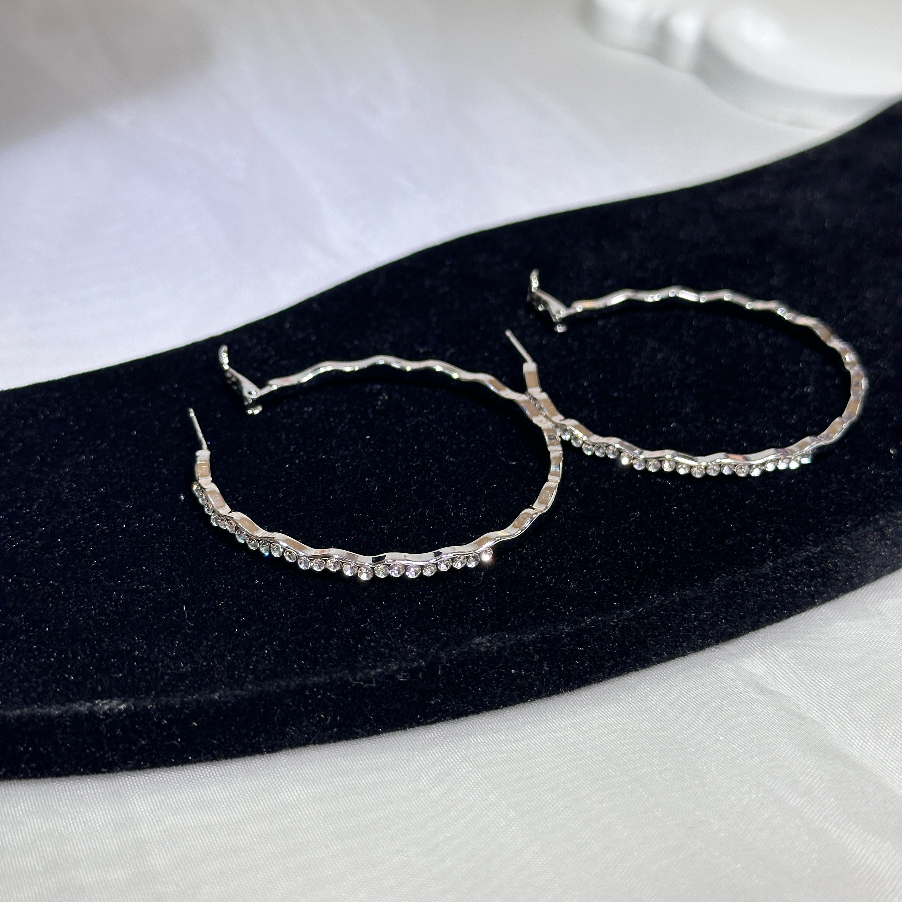 Statement Wave Earrings - Modern Minimalist Hoops with Sparkle - Hypoallergenic