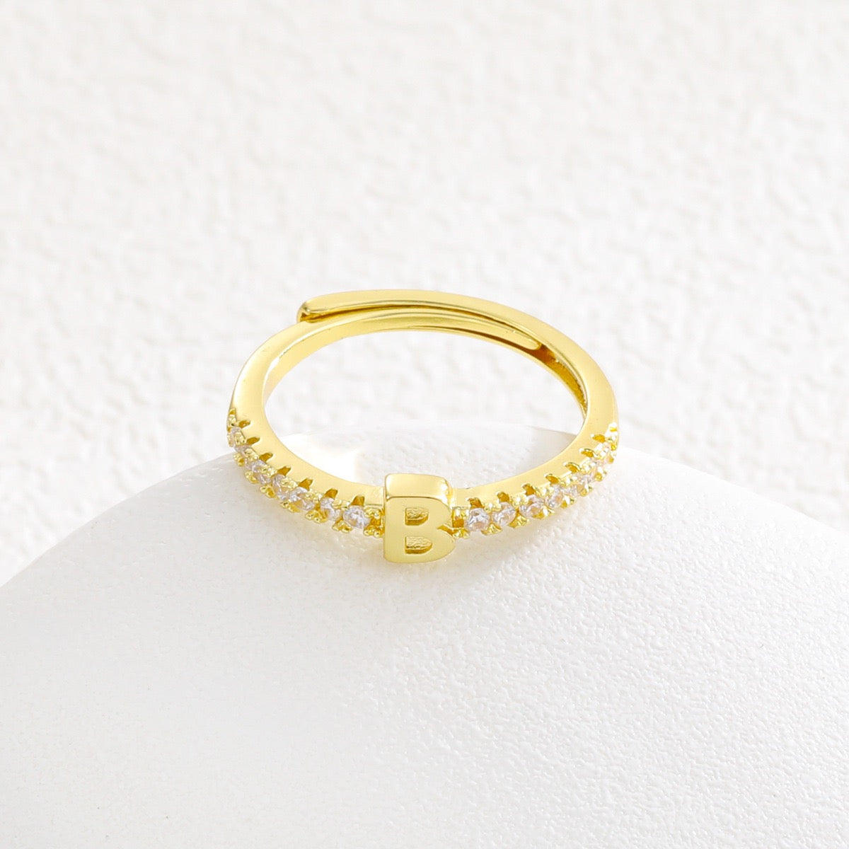 Personalized Initial Ring - Gold Plated Open Band with Sparkling Cubic Zirconia