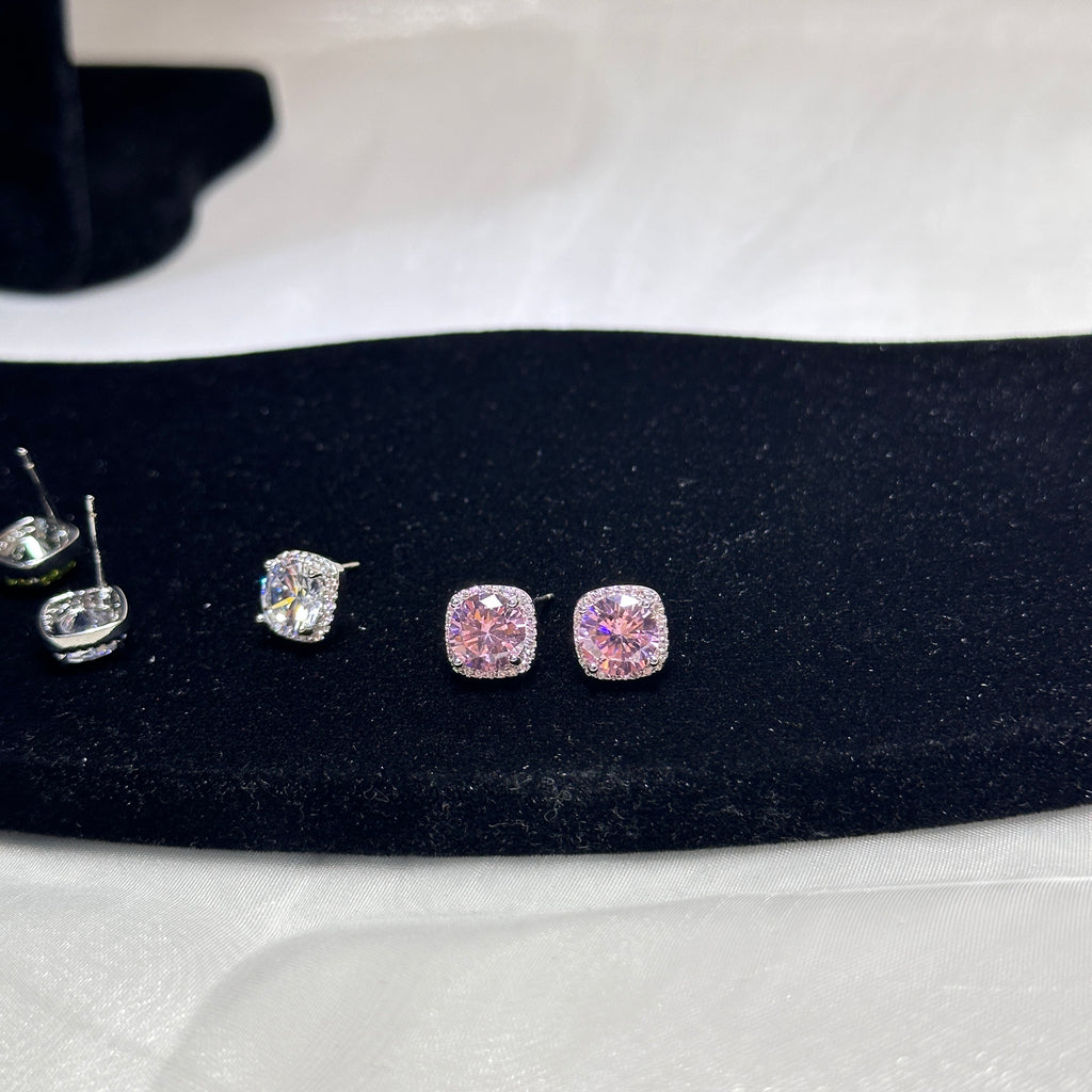 3-Piece Geometric Stud Earrings Set - Rhombus Shape in 3 Colors - Gold/Silver Plated