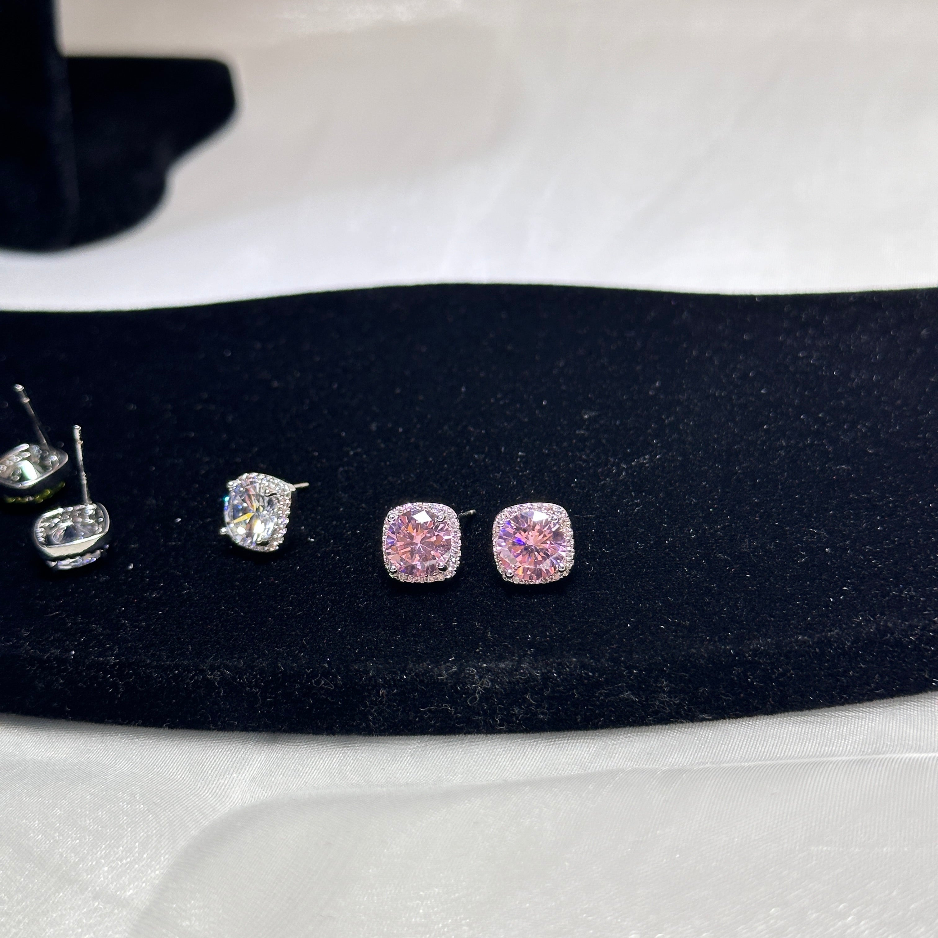 3-Piece Geometric Stud Earrings Set - Rhombus Shape in 3 Colors - Gold/Silver Plated