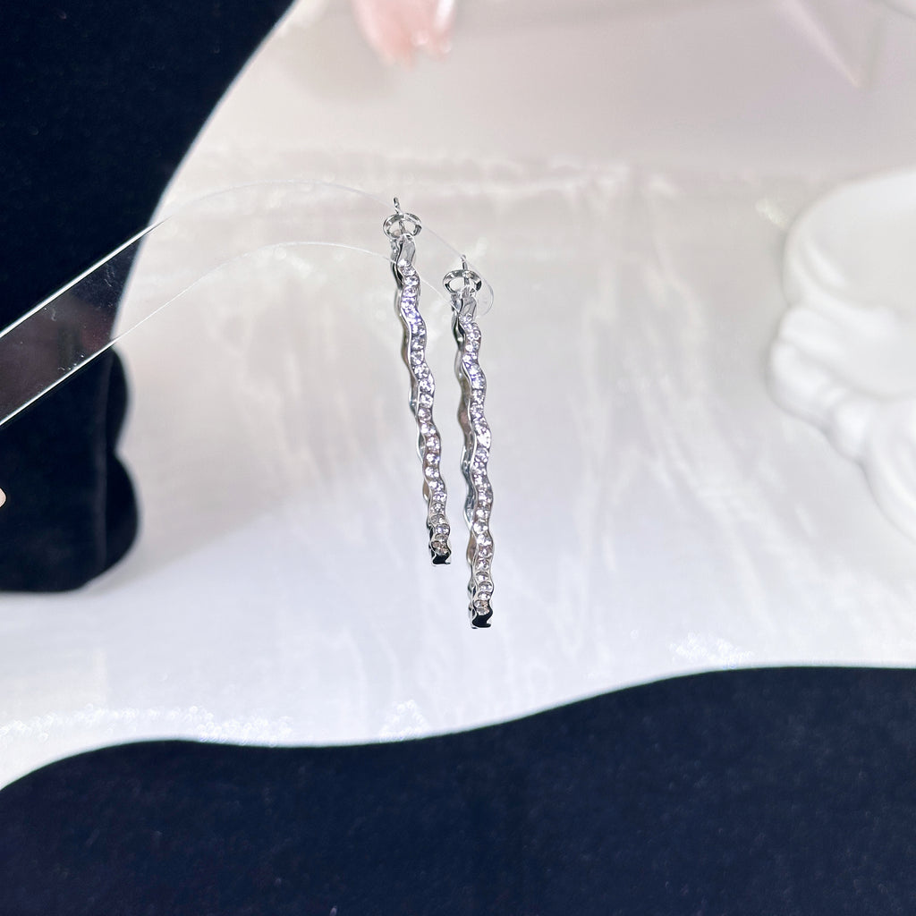 Statement Wave Earrings - Modern Minimalist Hoops with Sparkle - Hypoallergenic