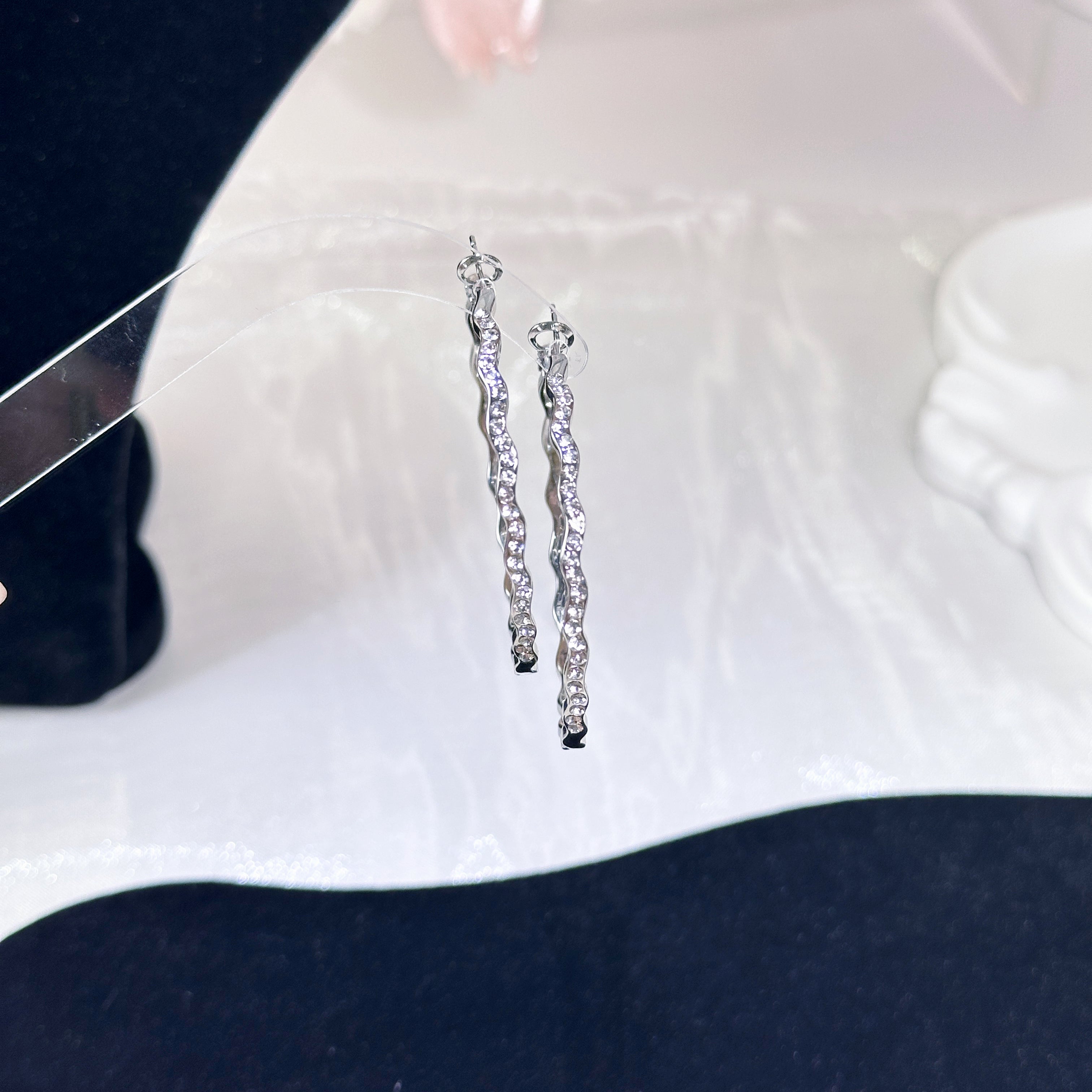 Statement Wave Earrings - Modern Minimalist Hoops with Sparkle - Hypoallergenic