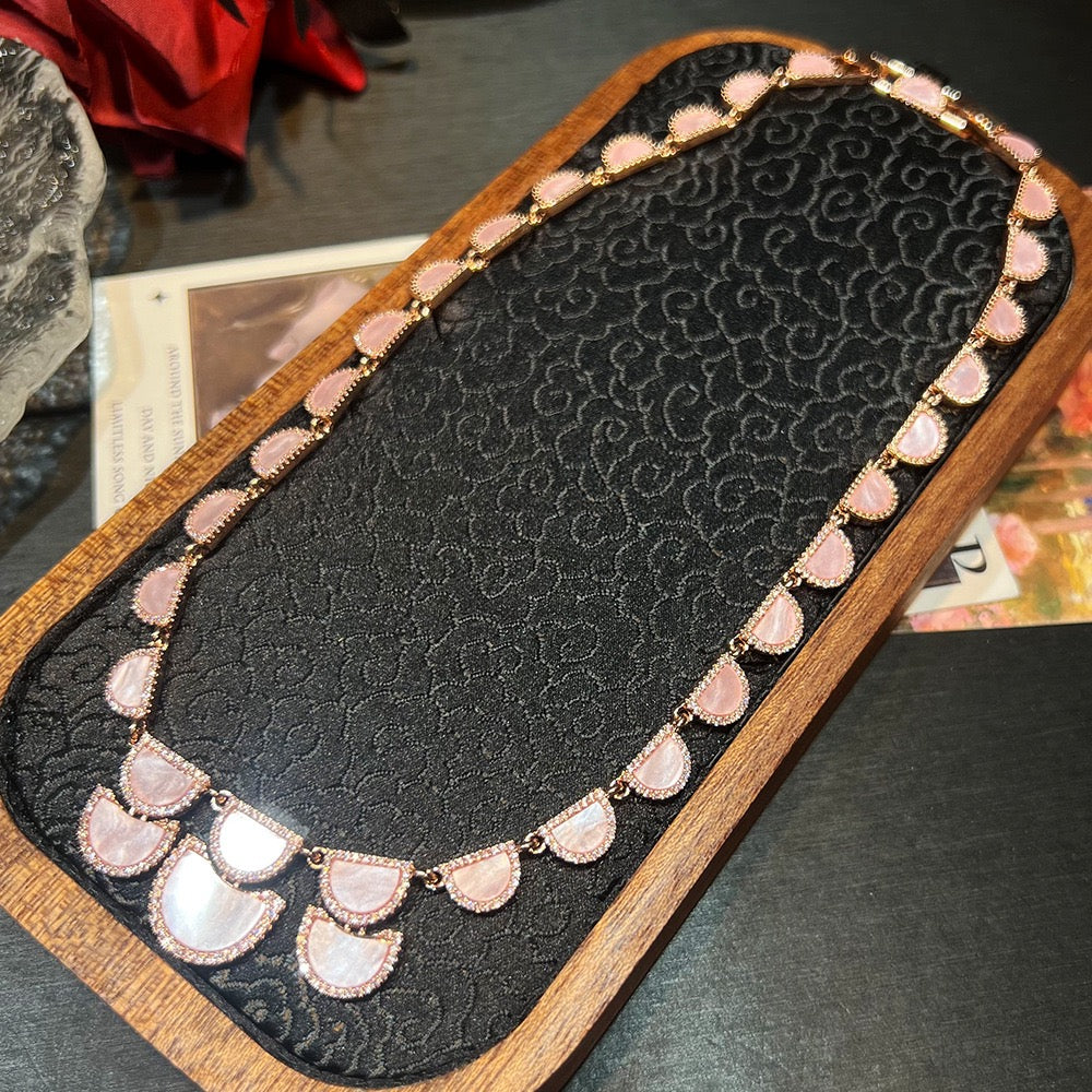 The Heirloom Three-Piece Set - Sculptural Zirconia Necklace, Earrings & Bracelet - Twilight Rose / Eternal Moonlight