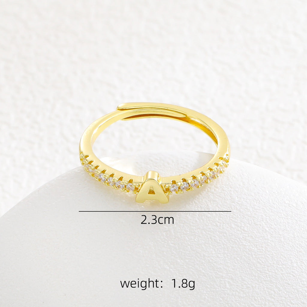 Personalized Initial Ring - Gold Plated Open Band with Sparkling Cubic Zirconia
