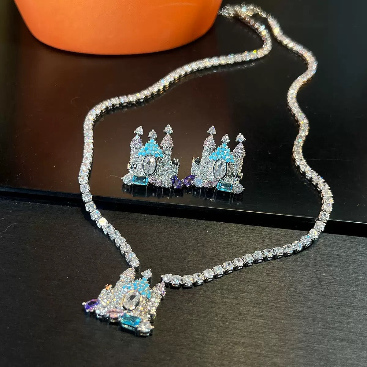 Gothic Castle Jewelry Set - Necklace & Earrings - Micro-Pavé Zirconia Architectural Design
