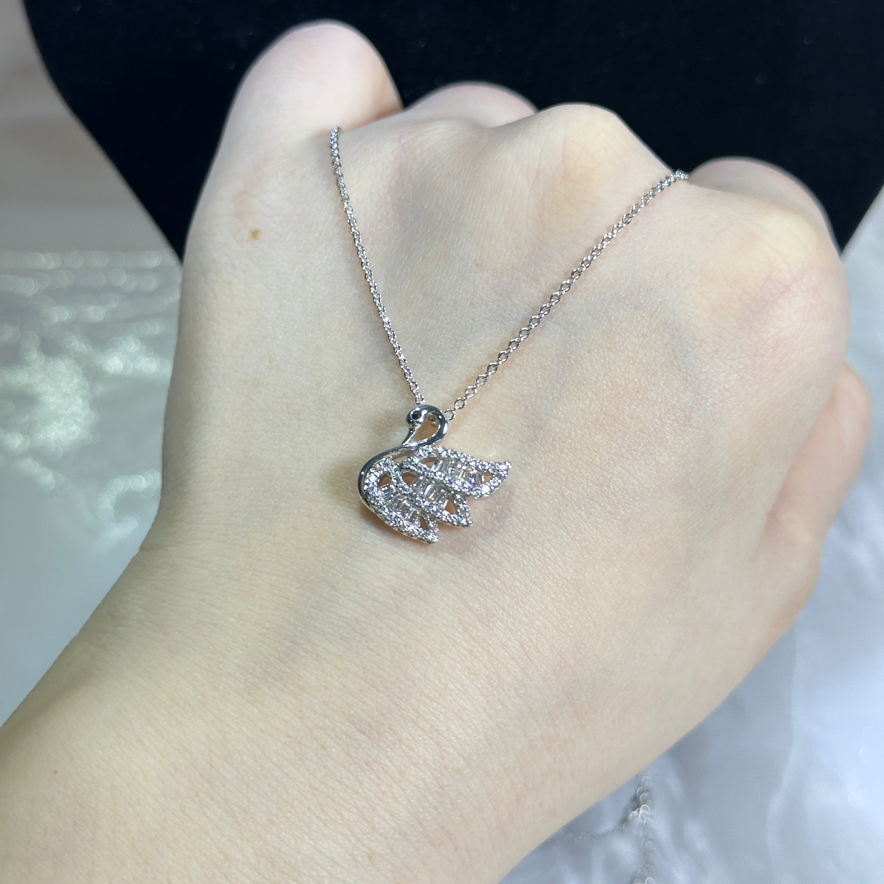 Swan Pendant Necklace - Elegant Zirconia Bird Charm