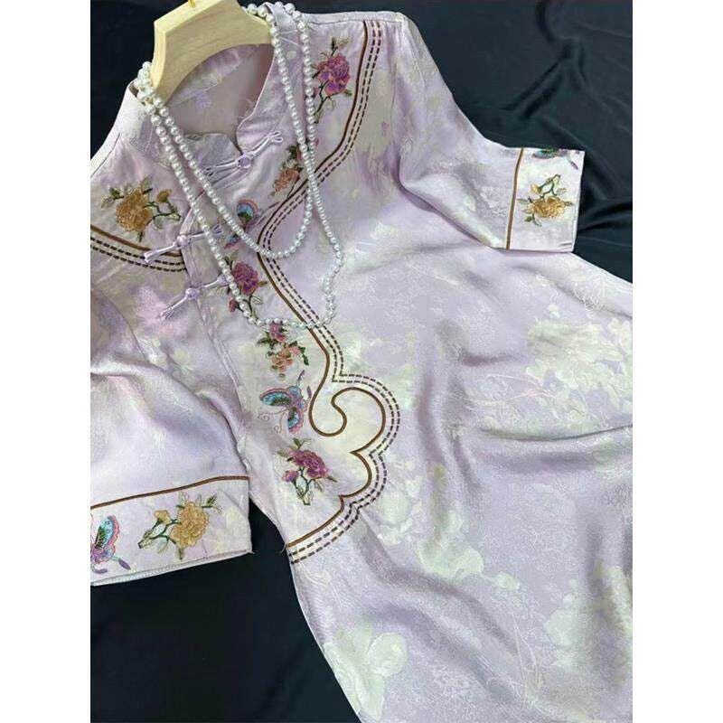 Silk-Blend Cheongsam Mini Dress – Slant Front, Floral Embroidery