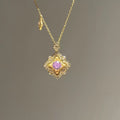 Brushed Radiant Four-Leaf Clover Necklace – Purple Zirconia with Diamond-Cut Finish | Gold/White Gold