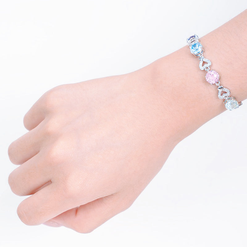 Gradient Crystal Bracelet – 5-Color Ombre Zirconia Chain | Tarnish-Free Silver (Blue/Purple/Green/Pink/Mixed)