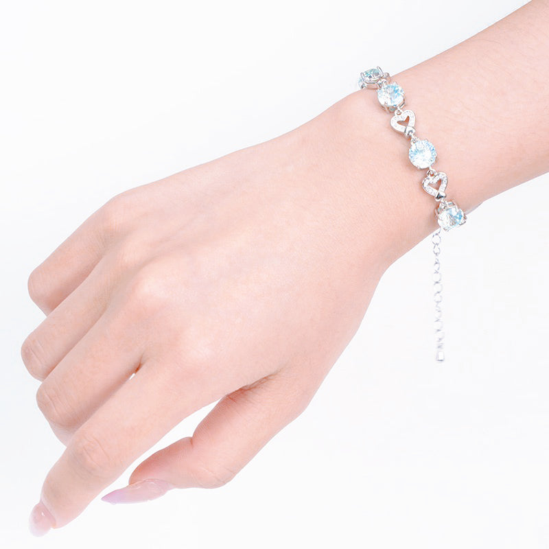 Gradient Crystal Bracelet – 5-Color Ombre Zirconia Chain | Tarnish-Free Silver (Blue/Purple/Green/Pink/Mixed)
