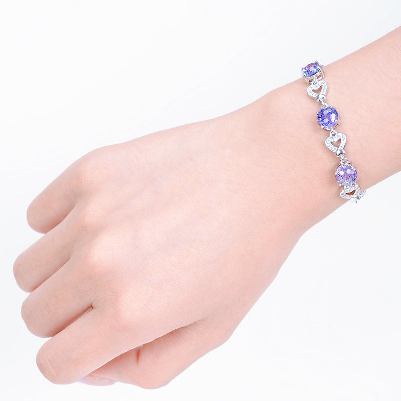Gradient Crystal Bracelet – 5-Color Ombre Zirconia Chain | Tarnish-Free Silver (Blue/Purple/Green/Pink/Mixed)
