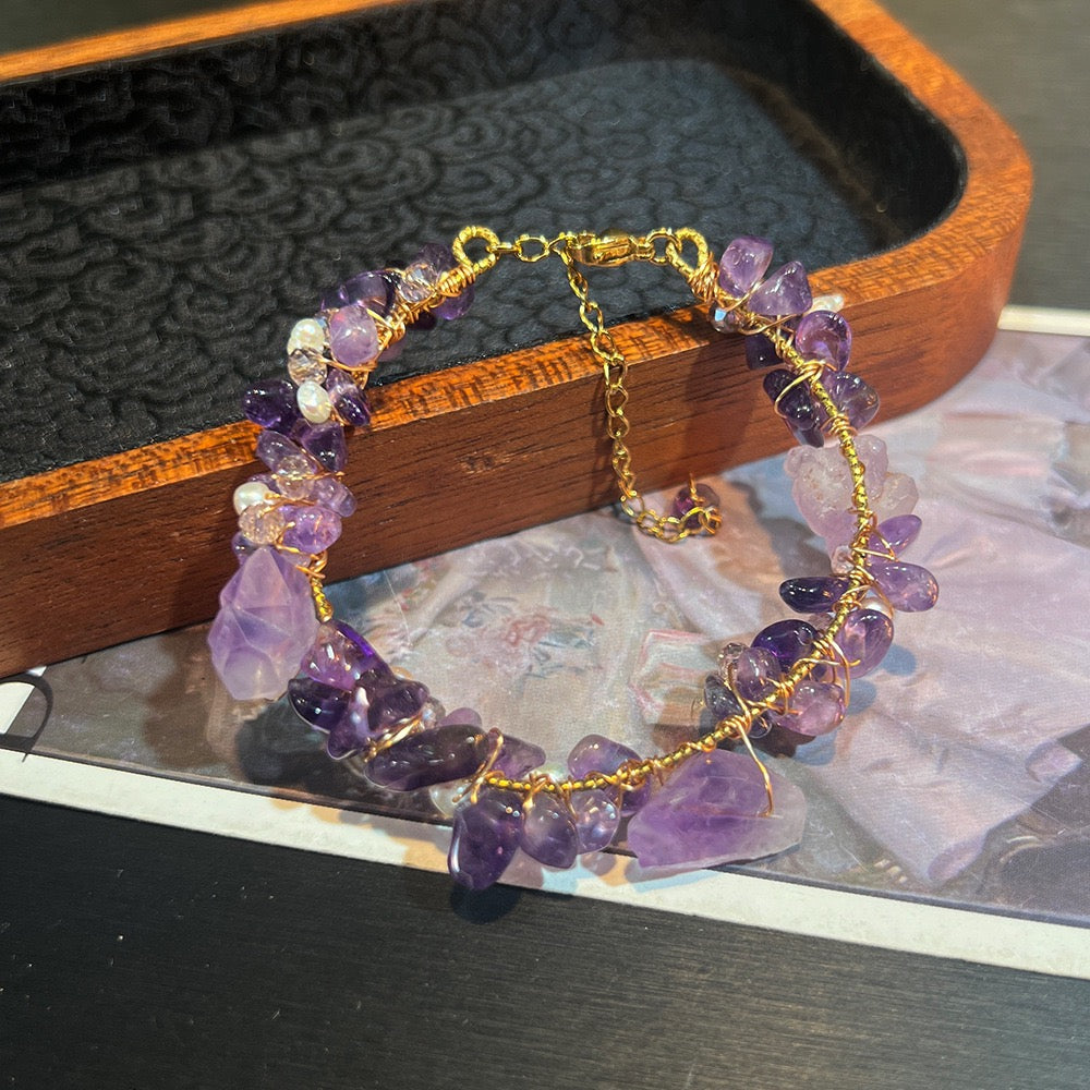 Raw Amethyst Choker & Bracelet Set – Natural Purple Crystal Jewelry | French Boho Style