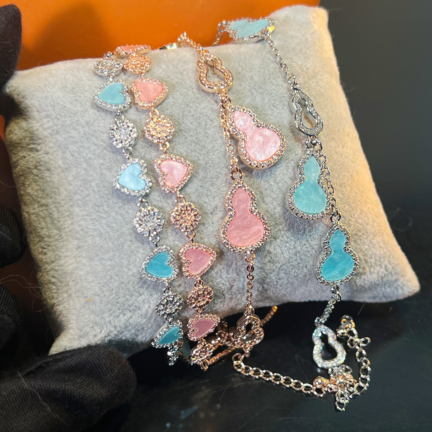 Heart’s Desire Bracelet – Adjustable Pink/Blue Zirconia Love Charm | Everyday Elegance