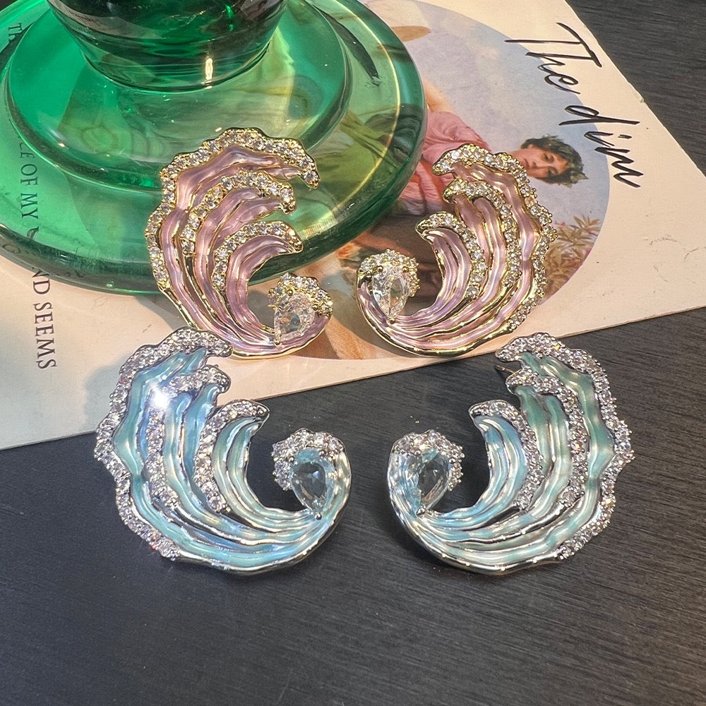 Ocean Whisper Earrings – Enamel Wave Original Design | Pink & Blue
