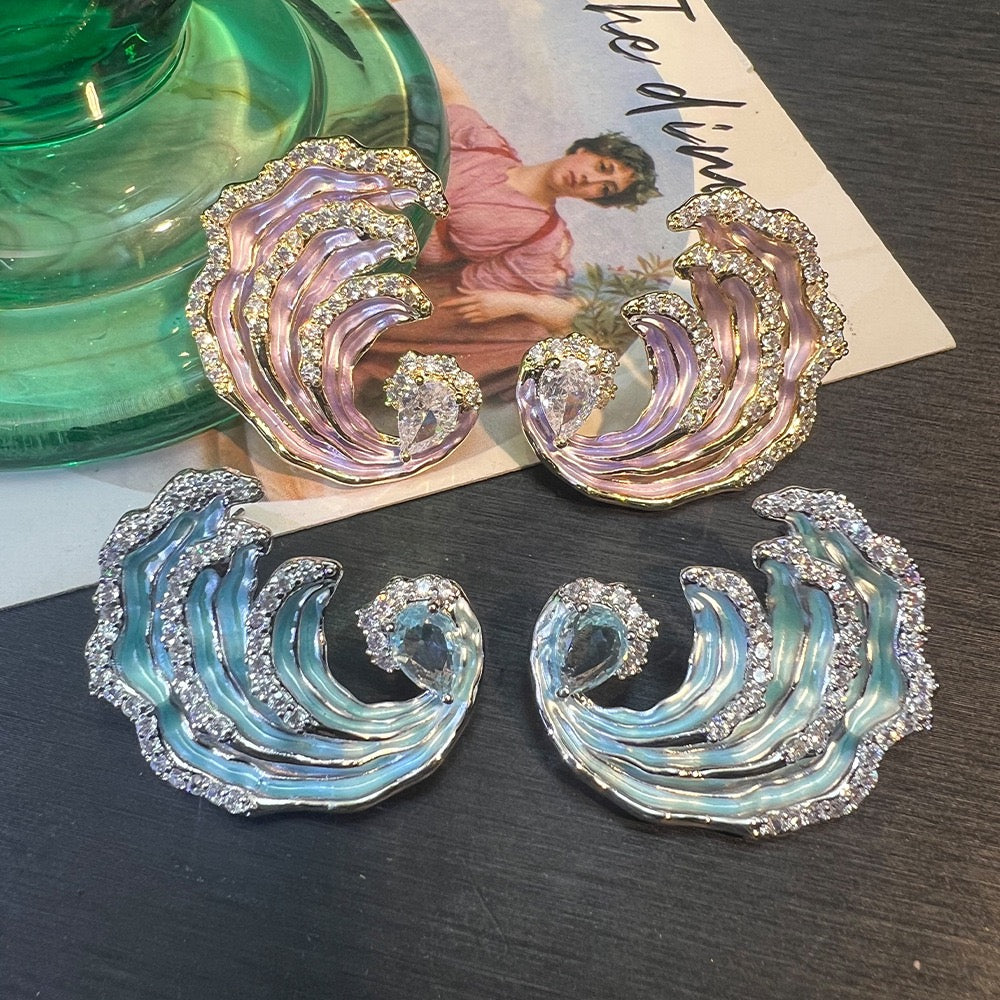Ocean Whisper Earrings – Enamel Wave Original Design | Pink & Blue