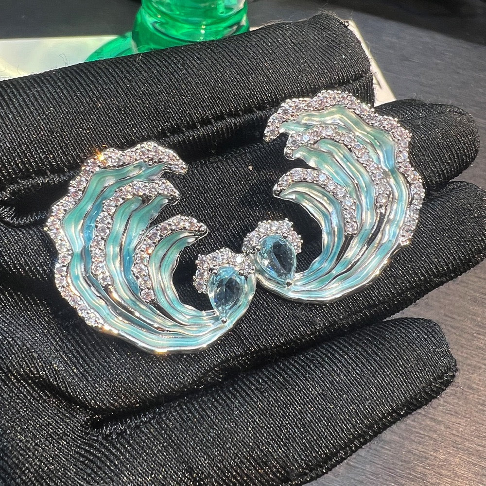 Ocean Whisper Earrings – Enamel Wave Original Design | Pink & Blue