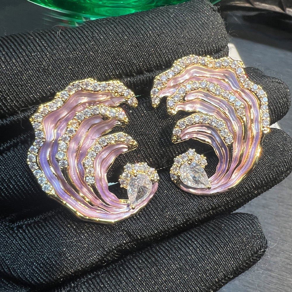 Ocean Whisper Earrings – Enamel Wave Original Design | Pink & Blue