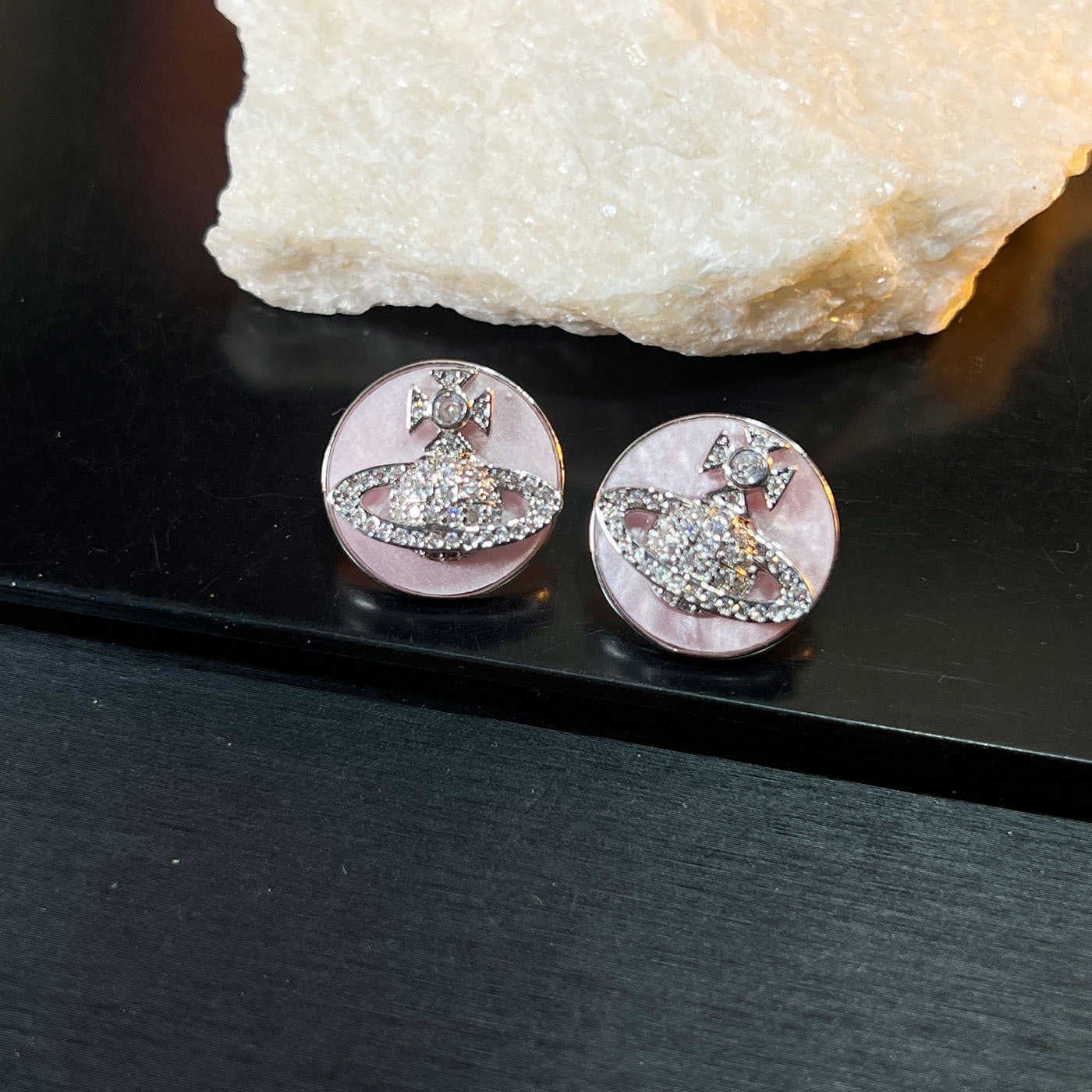 London Muse Set – Heart & Circle Crystal Earrings