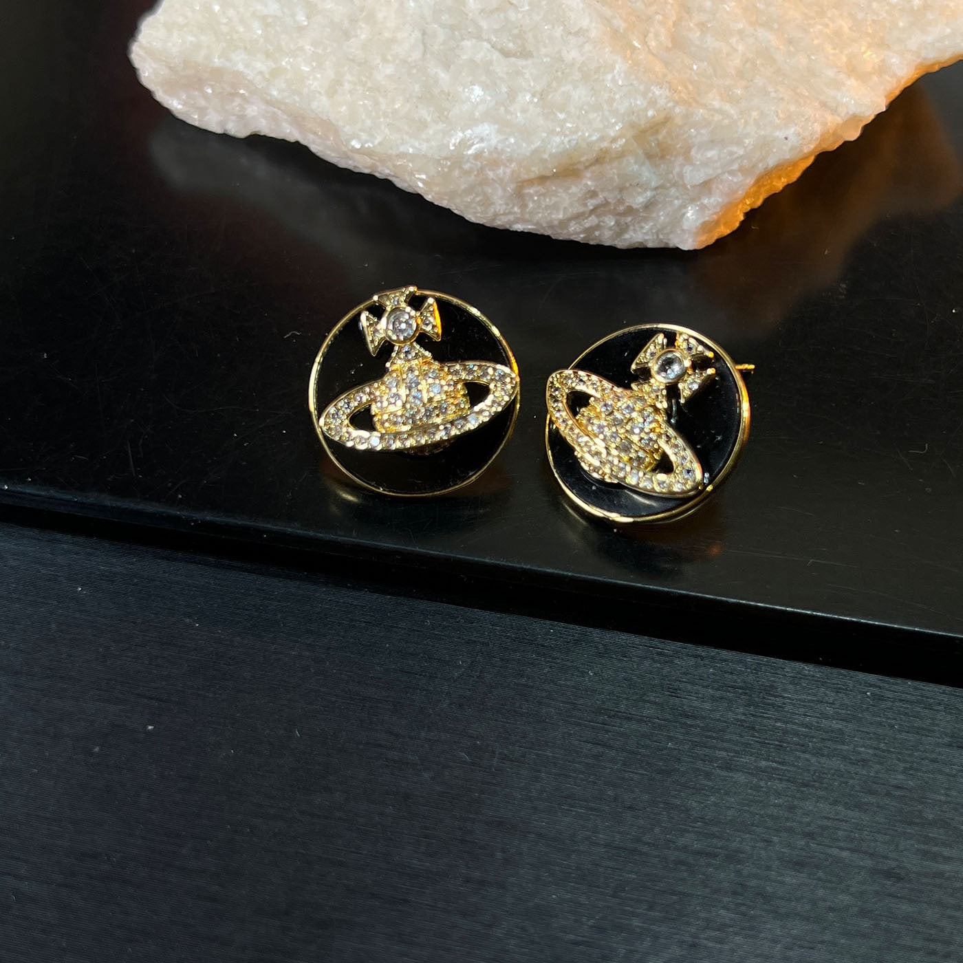 London Muse Set – Heart & Circle Crystal Earrings